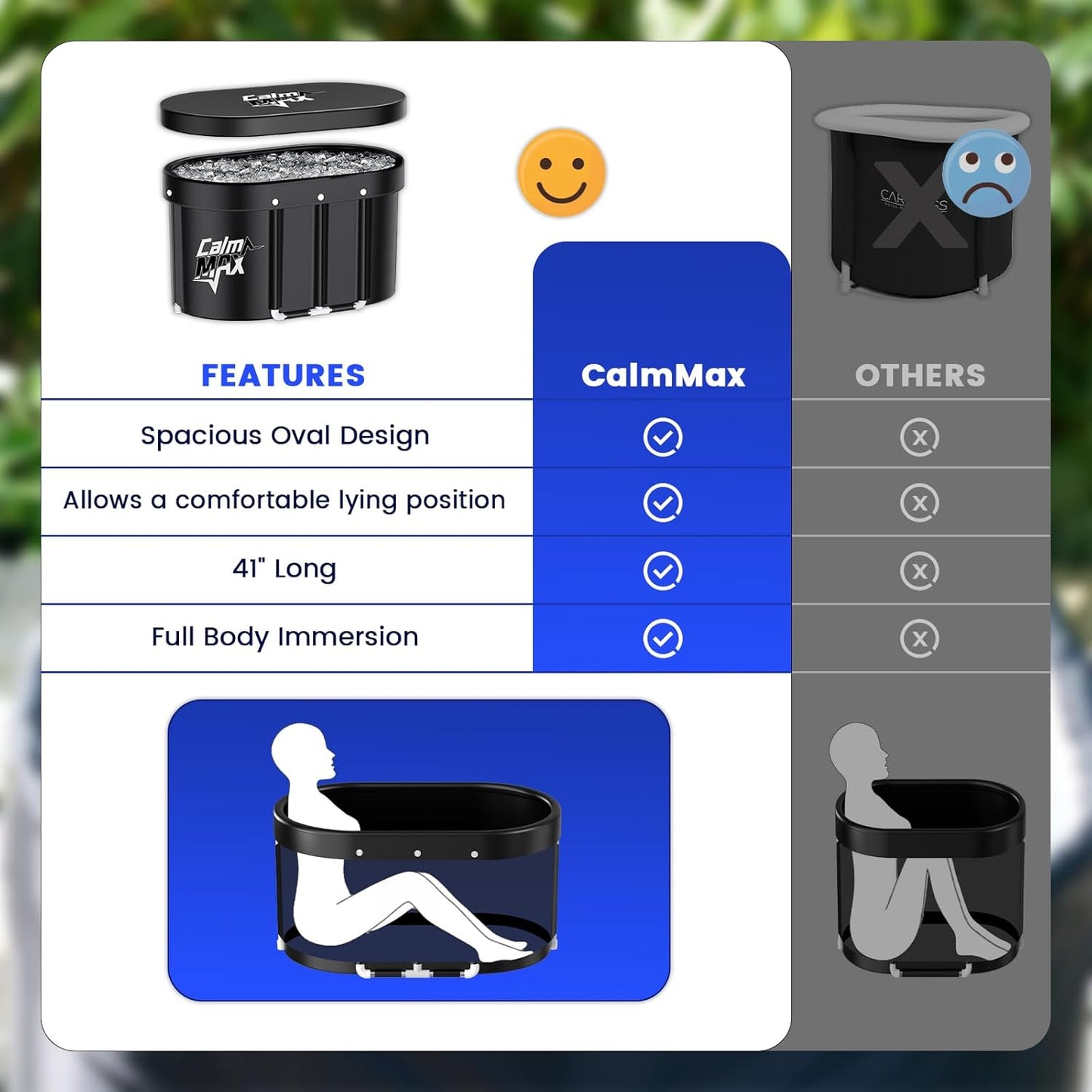 Oval Ice Bath Tub with Lid for Athletes 492L Portable Cold Plunge Tub for Cold Water Therapy 5 Layers Ice Baths at Home Outdoor Gym - 105Cm Long