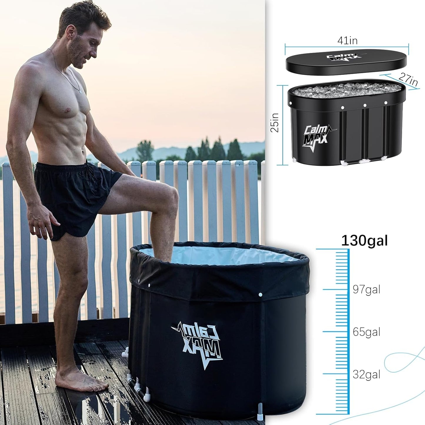Oval Ice Bath Tub with Lid for Athletes 492L Portable Cold Plunge Tub for Cold Water Therapy 5 Layers Ice Baths at Home Outdoor Gym - 105Cm Long