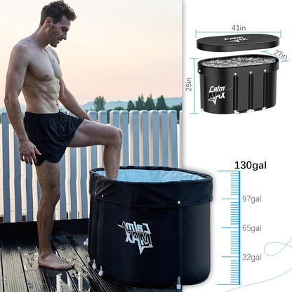 Oval Ice Bath Tub with Lid for Athletes 492L Portable Cold Plunge Tub for Cold Water Therapy 5 Layers Ice Baths at Home Outdoor Gym - 105Cm Long